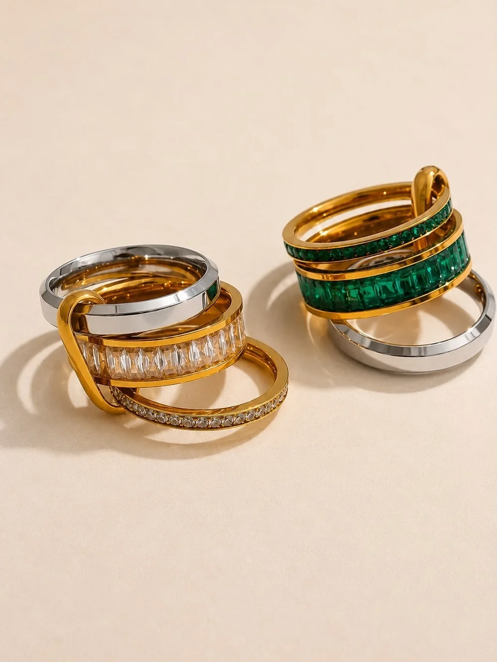 Gold & Silver Tone Ring with Emerald Green Stones